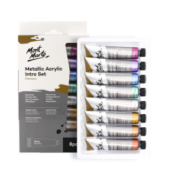 Mont Marte Premium Metallic Acrylic Paint Set - 8 Shades x 18ml Tubes
